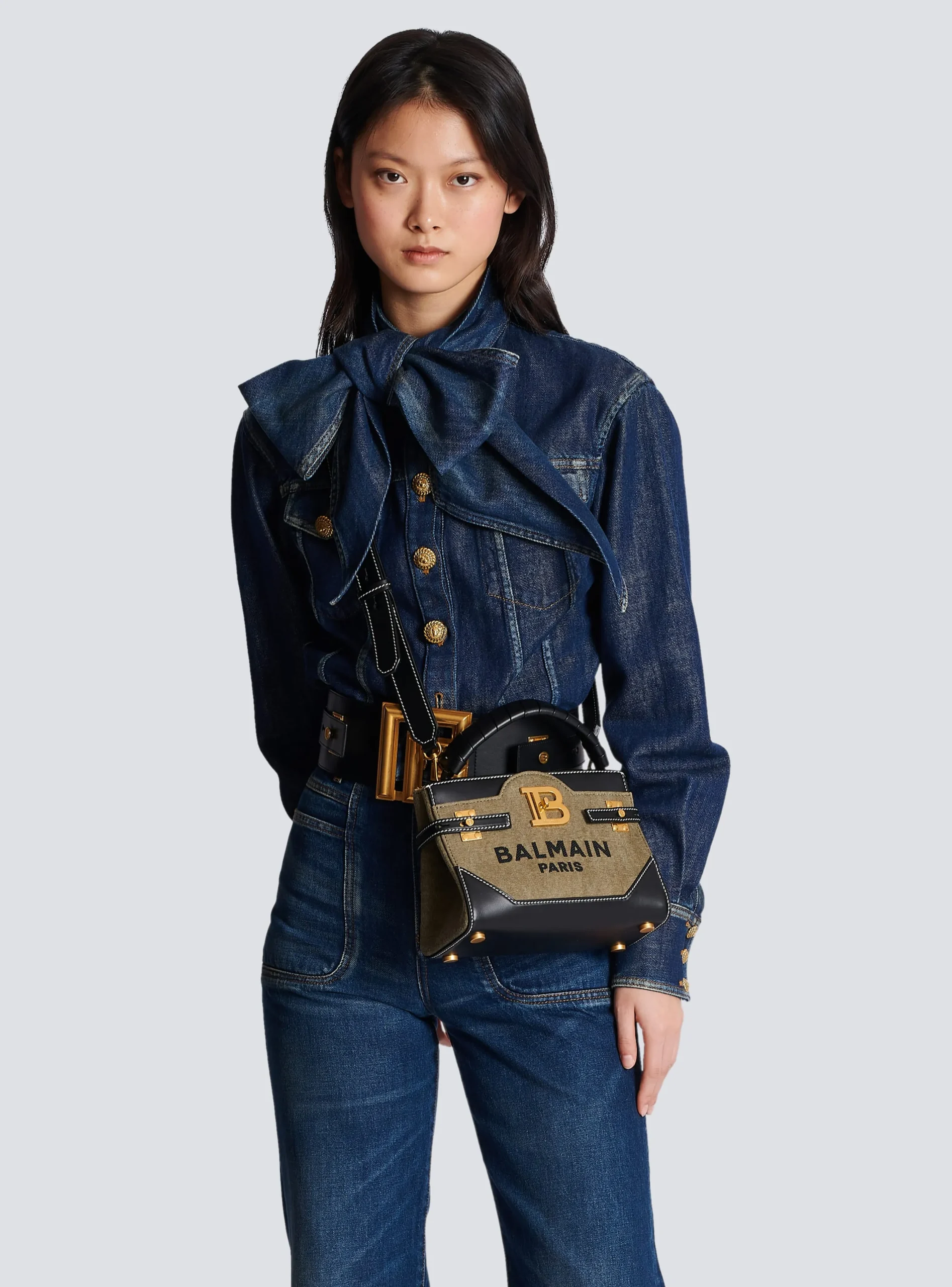 B-Buzz 22 Top-handle Bag In Canvas And Leather-Balmain Clearance