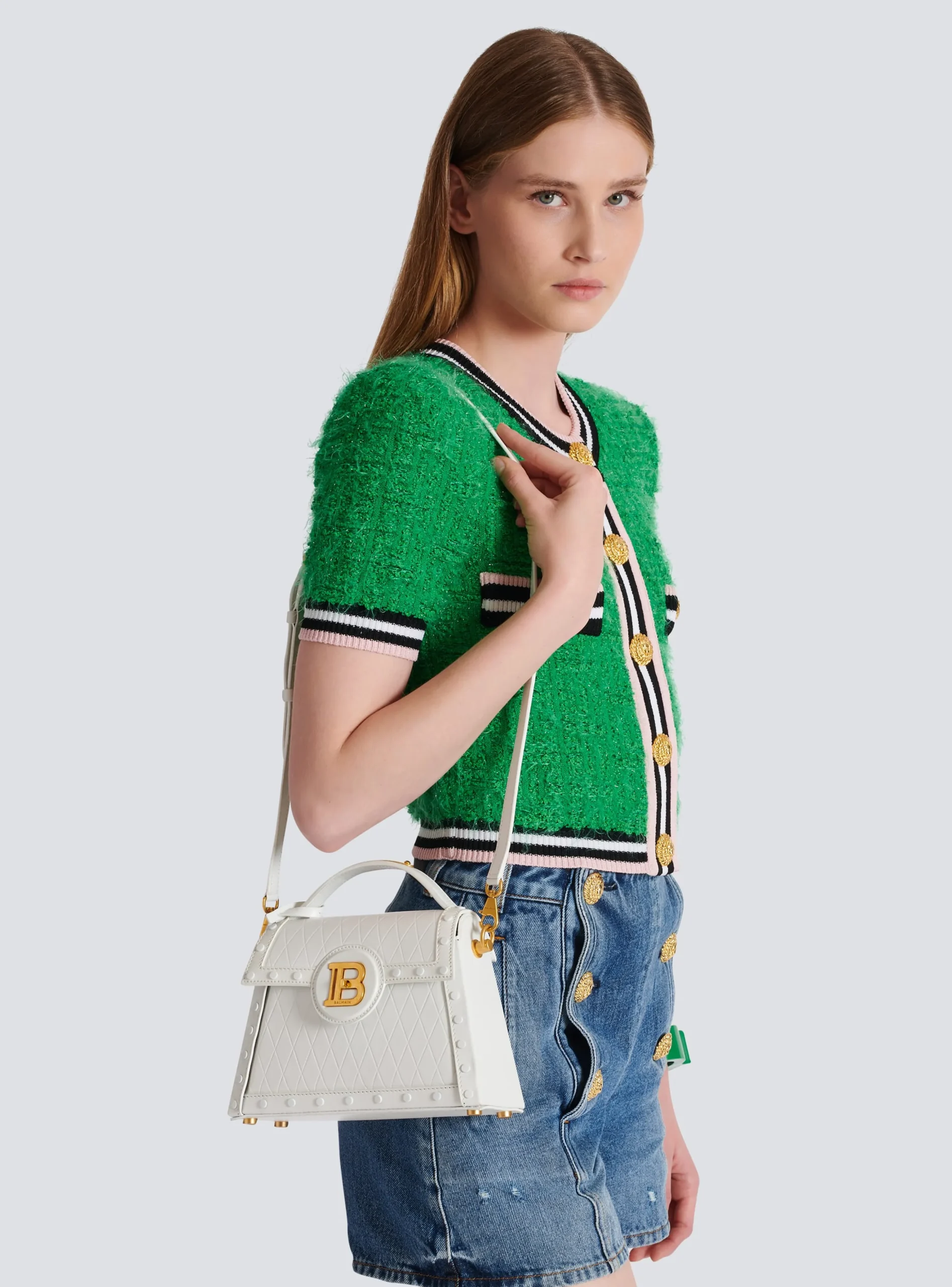 B-Buzz Dynasty Bag In Grid-embossed Calfskin-Balmain Best Sale