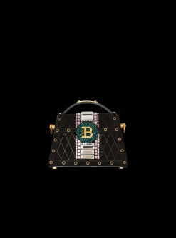 B-Buzz Dynasty Small Suede Bag With Embossed Grid Motif And Embroidery-Balmain New