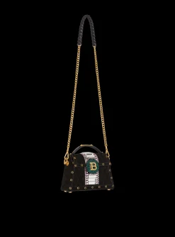 B-Buzz Dynasty Small Suede Bag With Embossed Grid Motif And Embroidery-Balmain New