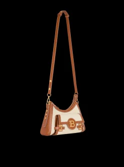B-Buzz Hobo Bag In Leather And Canvas-Balmain Store