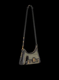 B-Buzz Hobo Bag In Leather And Canvas-Balmain Online