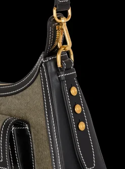 B-Buzz Hobo Bag In Leather And Canvas-Balmain Online