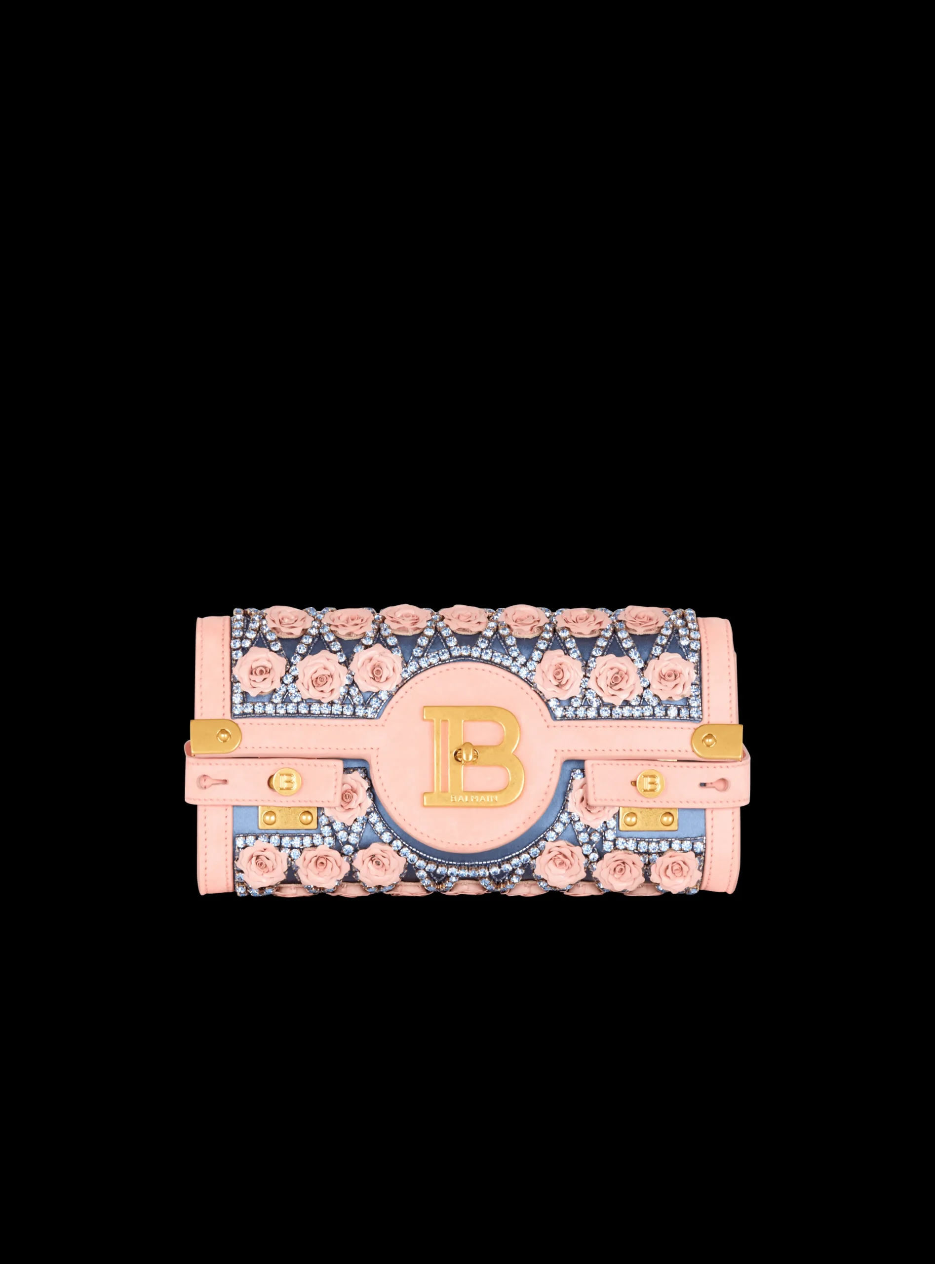 B-Buzz Pouch 23 Embroidered With Grid And Roses-Balmain New