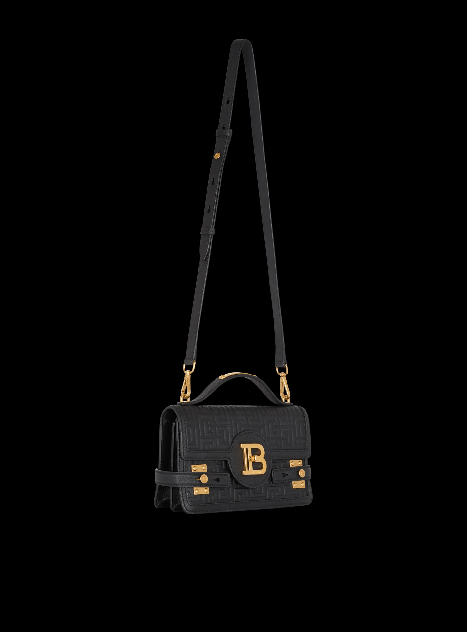 B-Buzz Shoulder 24 Bag In Grained PB Labyrinth Leather-Balmain Online