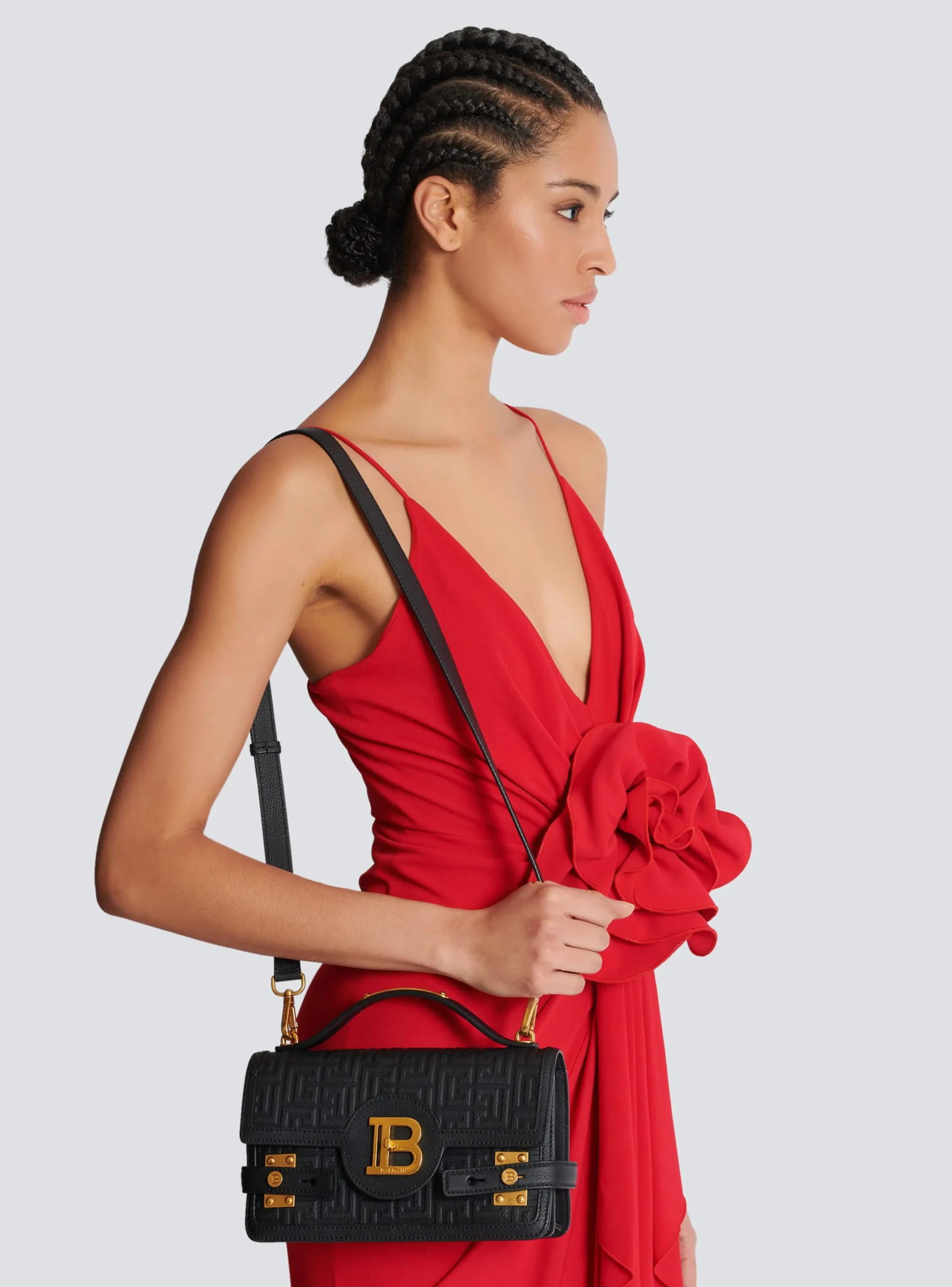 B-Buzz Shoulder 24 Bag In Grained PB Labyrinth Leather-Balmain Online