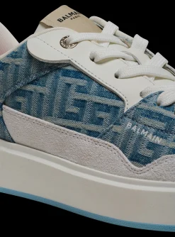 B-Court Flip Trainers In Monogrammed PB Labyrinth Denim-Balmain Best