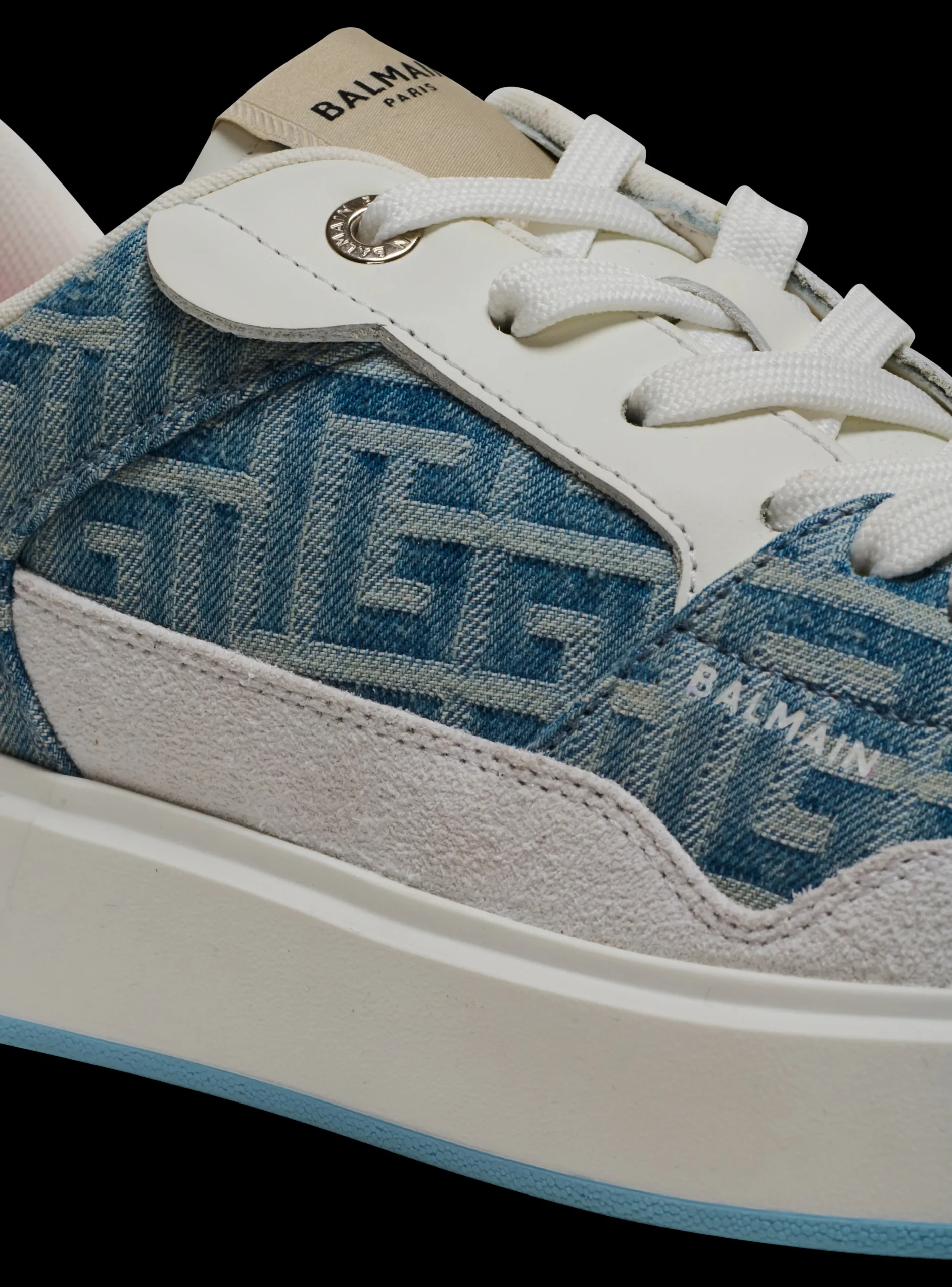 B-Court Flip Trainers In Monogrammed PB Labyrinth Denim-Balmain Best