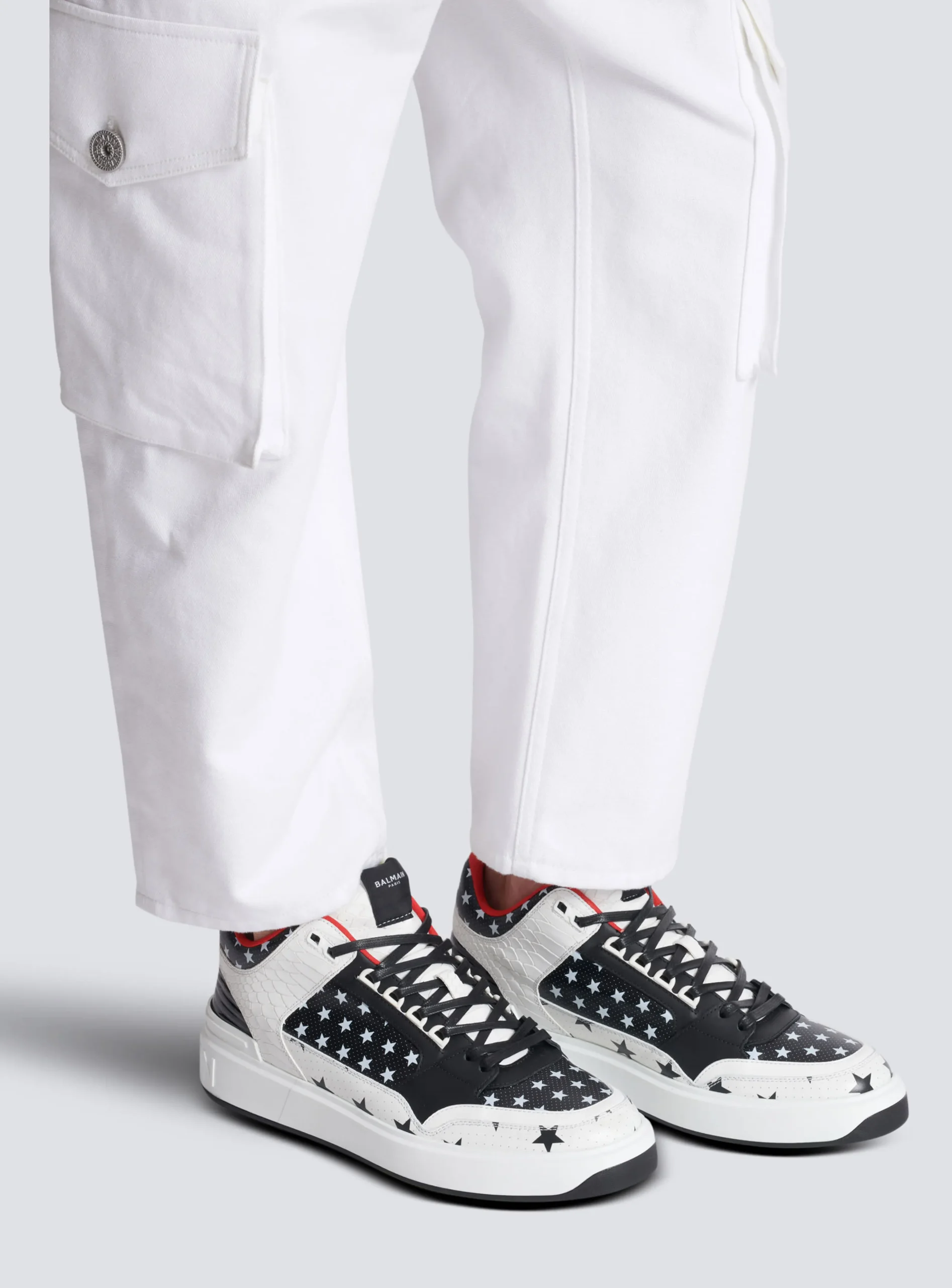 B-Court Mid Top Star Print Leather Trainers-Balmain New