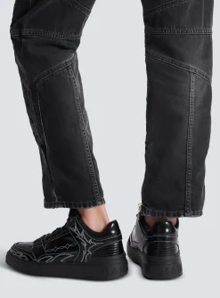 B-Court Mid Top Western Glazed Leather Trainers-Balmain Cheap