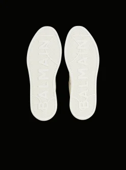 B-Court Monogrammed Nylon And Leather Trainers-Balmain Fashion