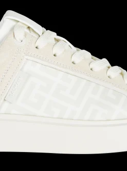 B-Court Monogrammed Nylon And Leather Trainers-Balmain Fashion