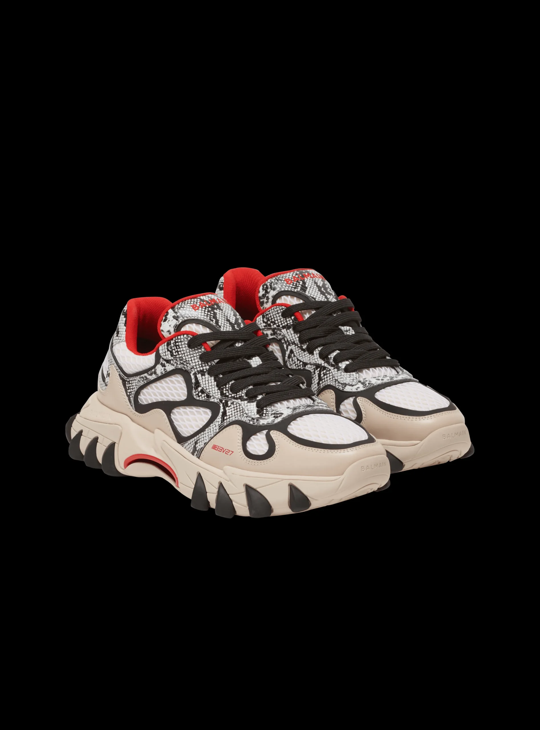 B-East Mesh And Snakeskin-effect Leather Trainers-Balmain Outlet
