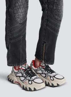 B-East Mesh And Snakeskin-effect Leather Trainers-Balmain Outlet