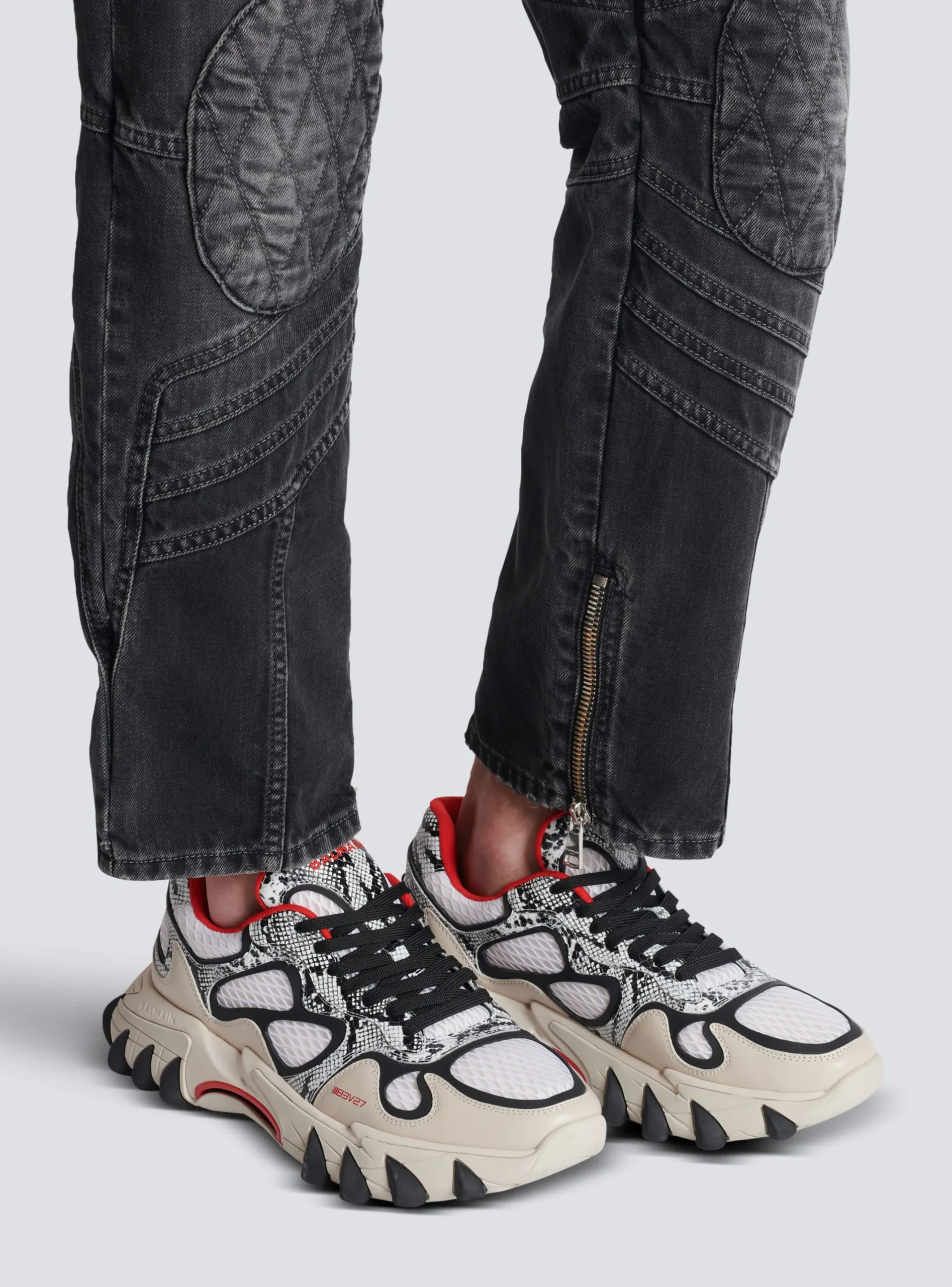 B-East Mesh And Snakeskin-effect Leather Trainers-Balmain Outlet
