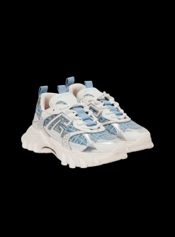 B-East Trainers In Monogrammed PB Labyrinth Denim-Balmain New