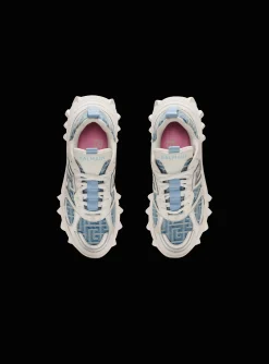 B-East Trainers In Monogrammed PB Labyrinth Denim-Balmain New