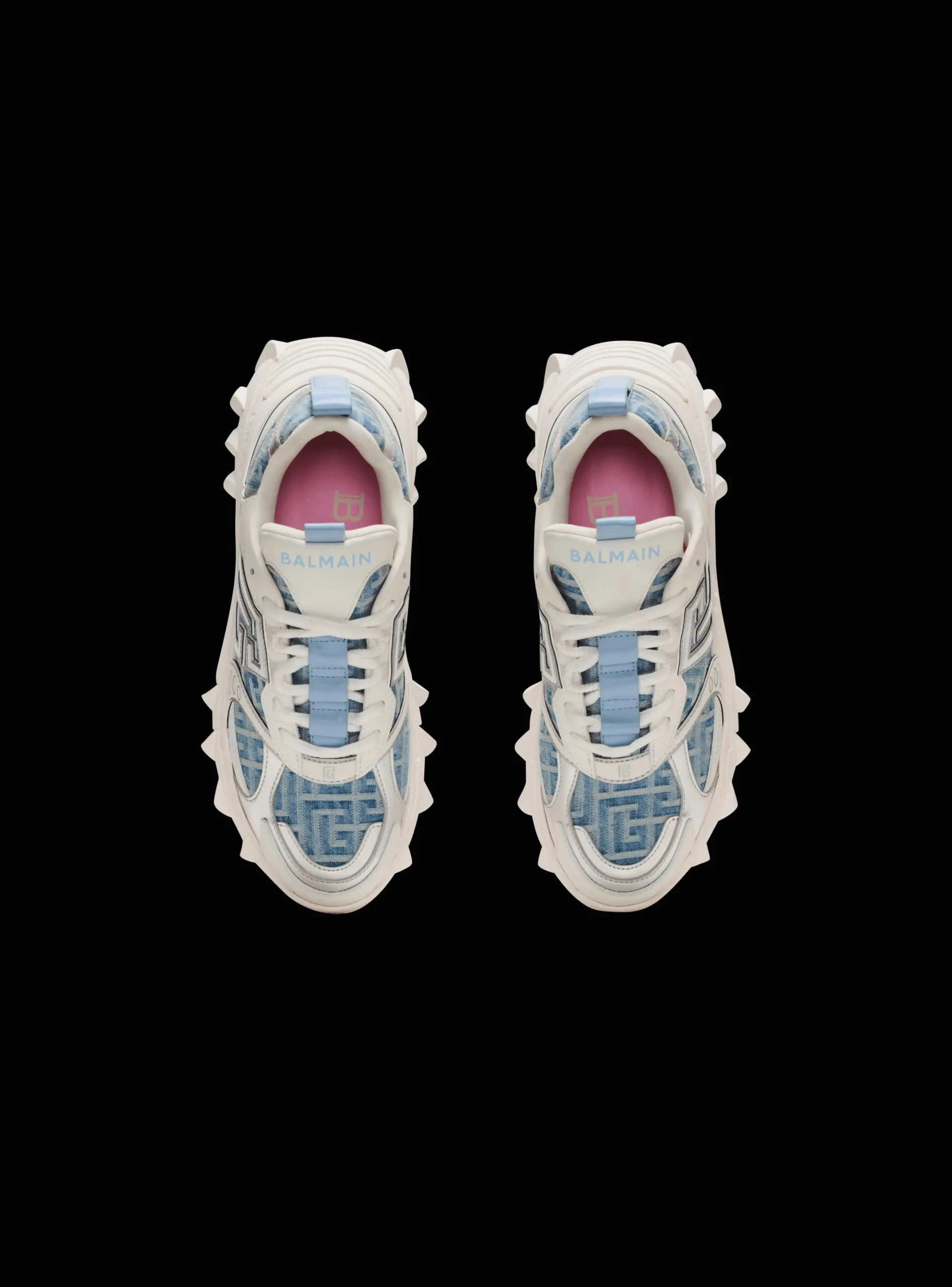 B-East Trainers In Monogrammed PB Labyrinth Denim-Balmain New