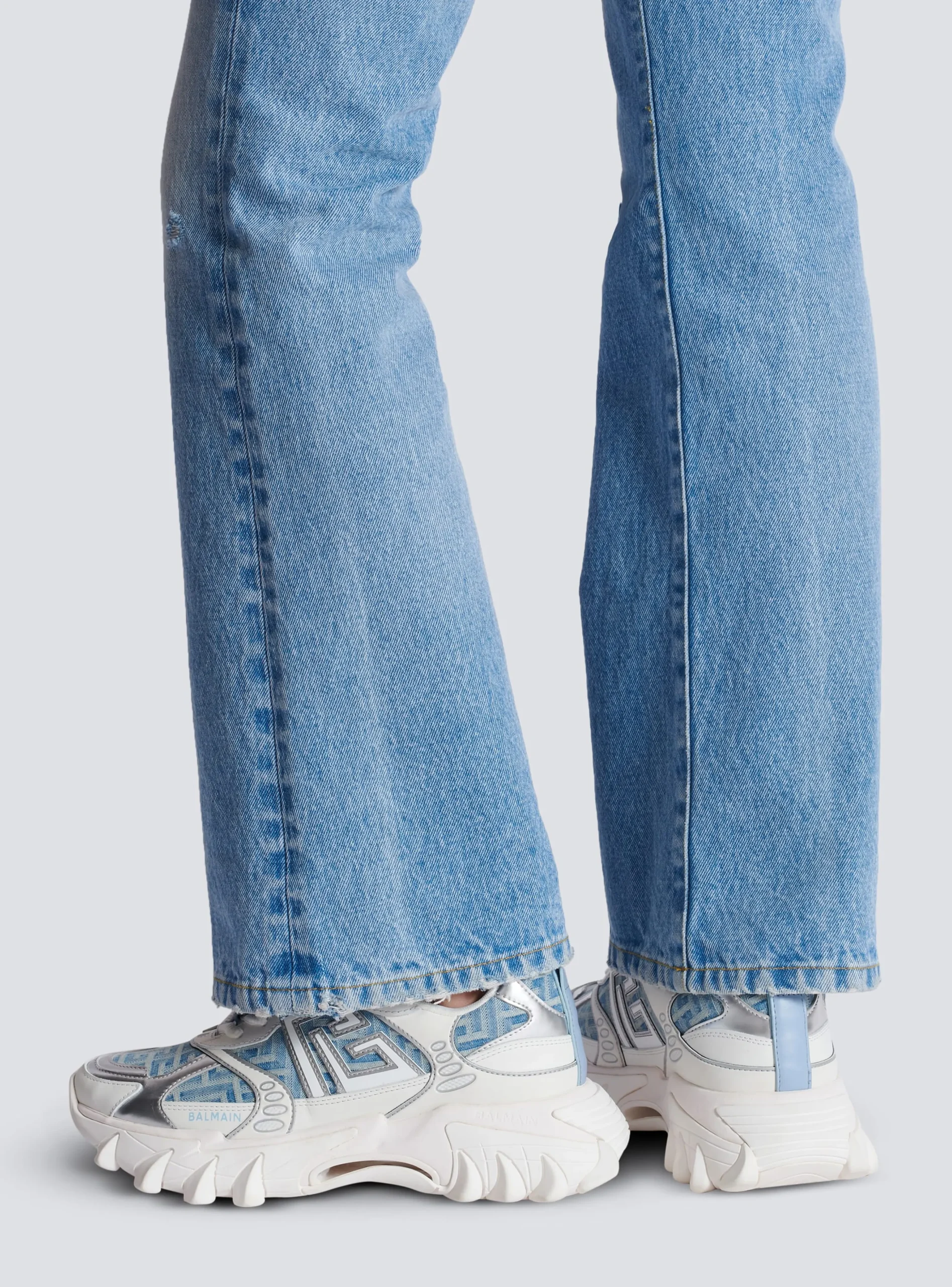 B-East Trainers In Monogrammed PB Labyrinth Denim-Balmain New