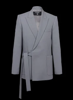 Belted Asymmetrical Jacket In Double Crepe-Balmain Store