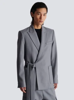 Belted Asymmetrical Jacket In Double Crepe-Balmain Store
