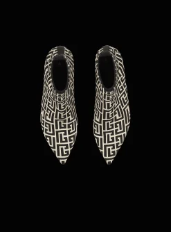 Bicolor Stretch Knit Skye Ankle Boots With Monogram-Balmain Fashion