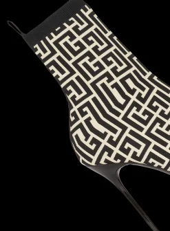 Bicolor Stretch Knit Skye Ankle Boots With Monogram-Balmain Fashion