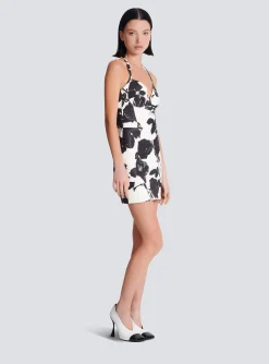 Black And Roses Leather Halterneck Dress-Balmain Fashion