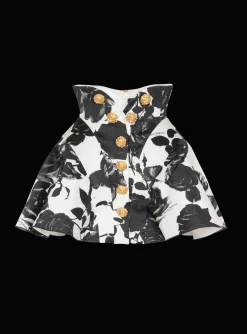 Black And Roses Short Tulip Skirt-Balmain Cheap
