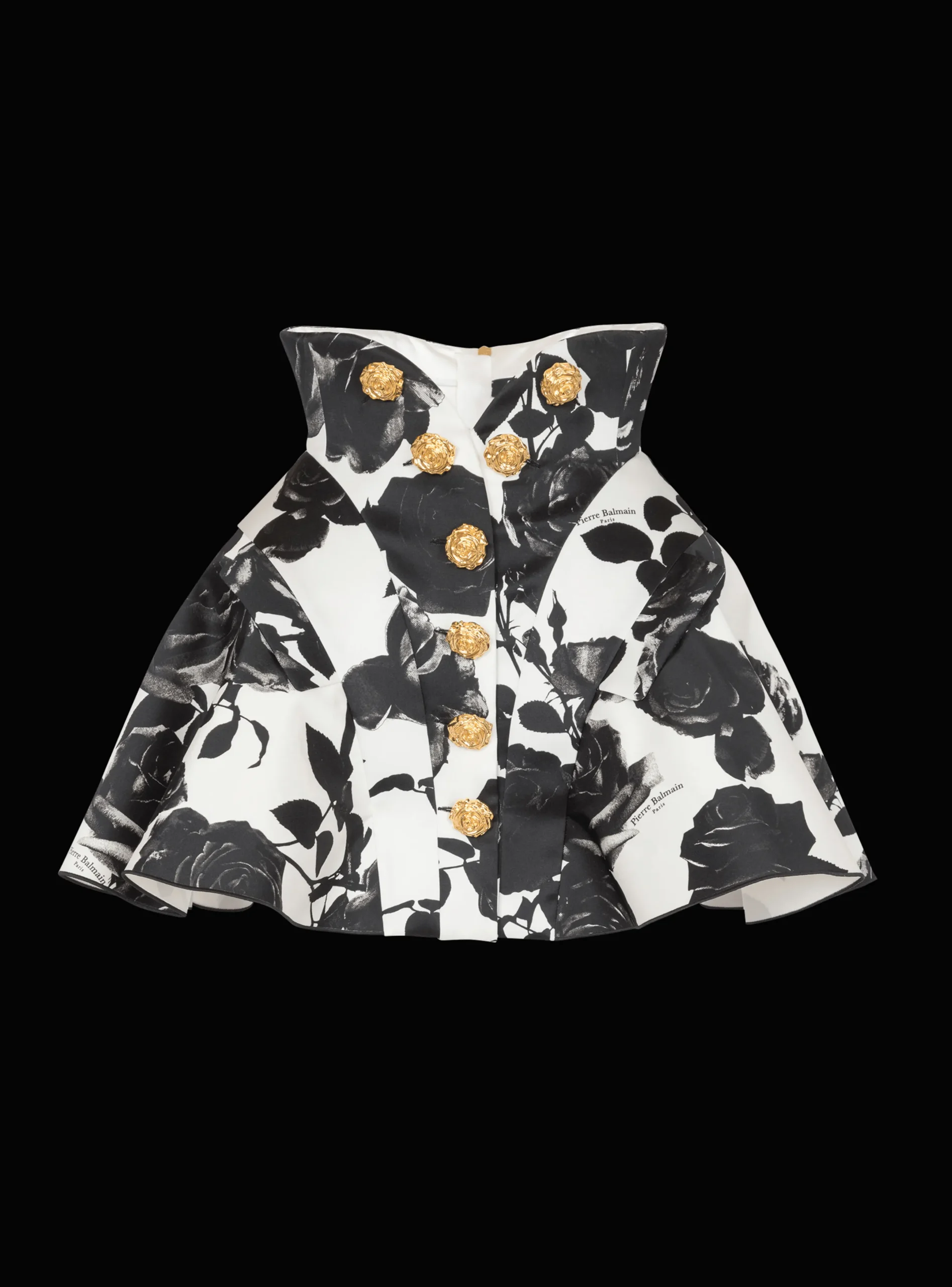 Black And Roses Short Tulip Skirt-Balmain Cheap