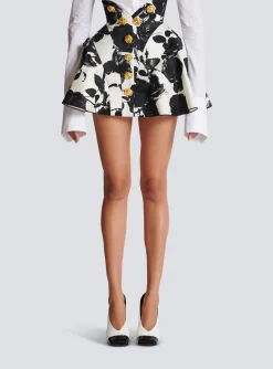 Black And Roses Short Tulip Skirt-Balmain Cheap
