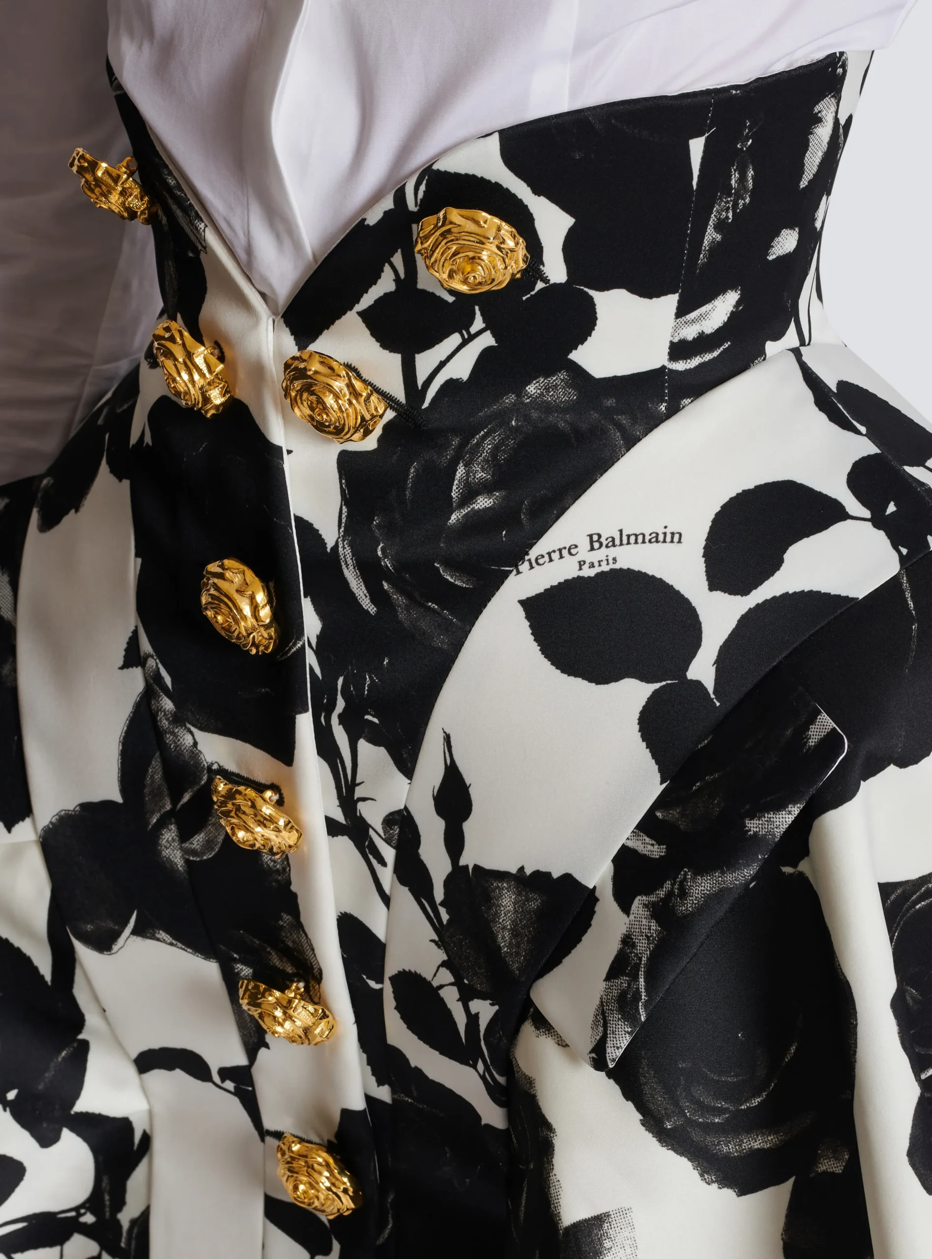 Black And Roses Short Tulip Skirt-Balmain Cheap