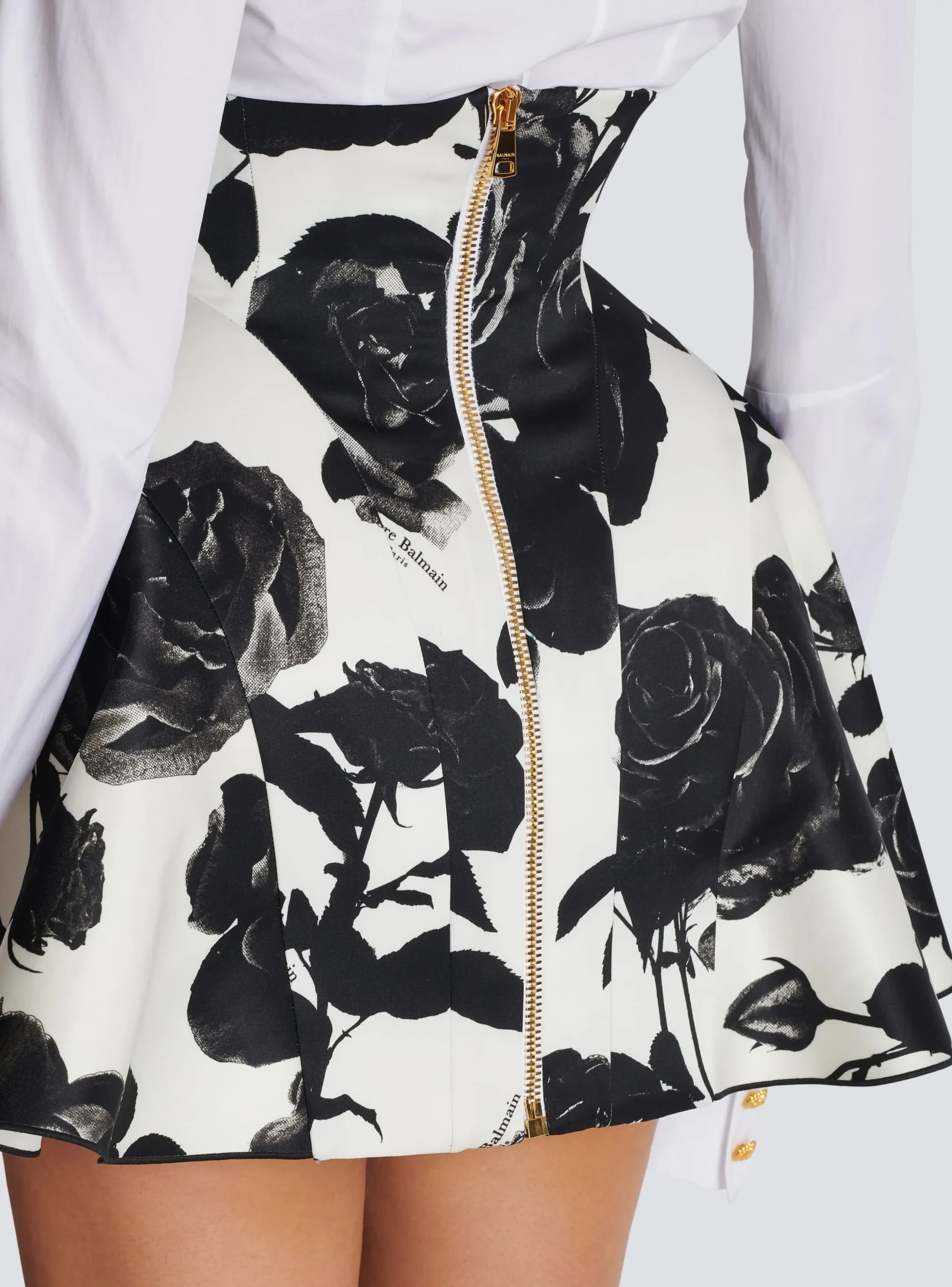 Black And Roses Short Tulip Skirt-Balmain Cheap