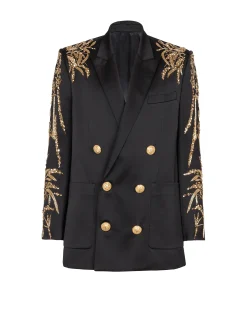 Blazer With Embroidered Bamboo Sleeves-Balmain Shop