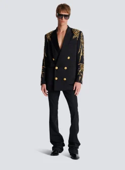 Blazer With Embroidered Bamboo Sleeves-Balmain Shop