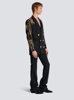 Blazer With Embroidered Bamboo Sleeves-Balmain Shop