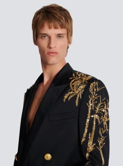 Blazer With Embroidered Bamboo Sleeves-Balmain Shop