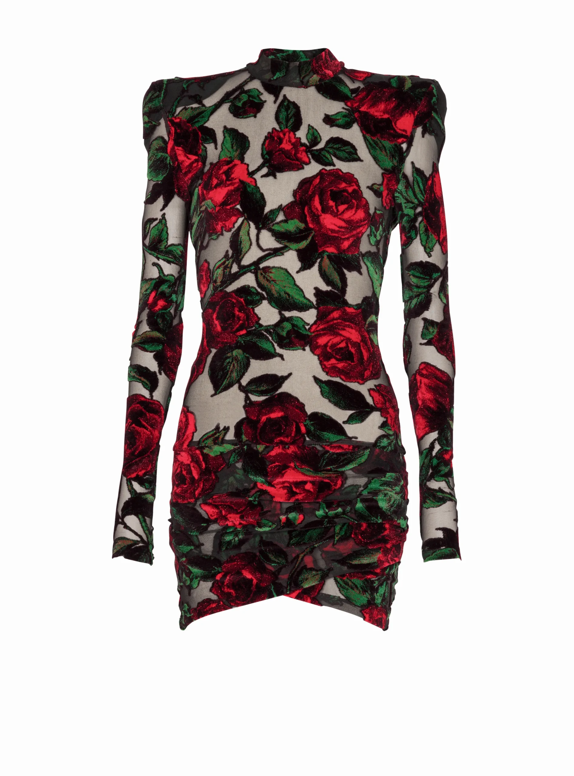 Burnout Velvet Dress With Rose Print-Balmain Cheap
