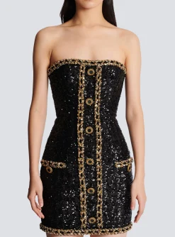 Bustier Dress With Sequin Embroidery-Balmain Sale