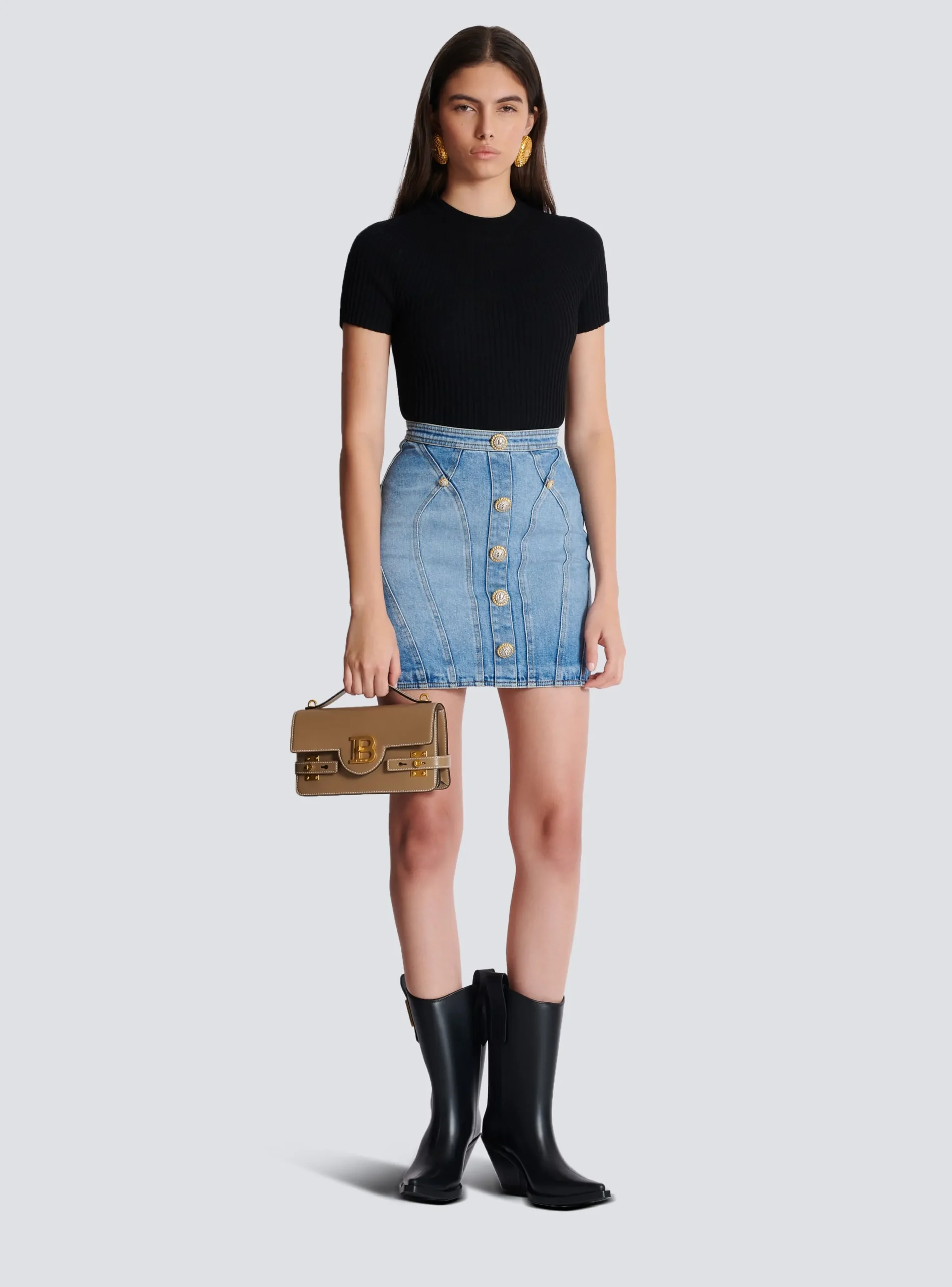 Buttoned Denim Skirt-Balmain Hot