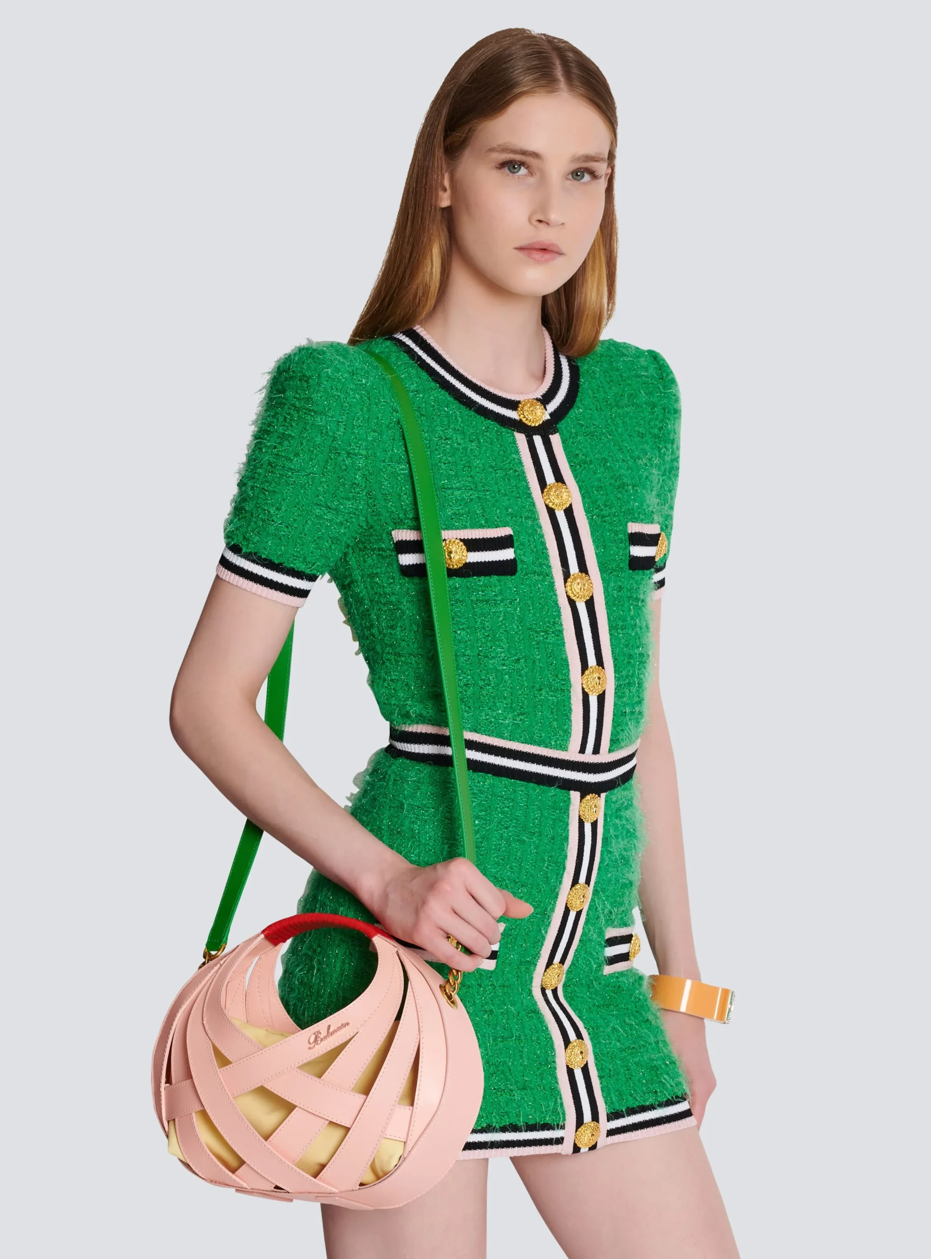 Calfskin Basket Bag With An Openwork Grid Motif-Balmain Outlet
