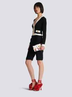 Calfskin B-Buzz Pouch 23 With A Roses Print And Embossed Grid Motif-Balmain Online