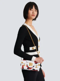 Calfskin B-Buzz Pouch 23 With A Roses Print And Embossed Grid Motif-Balmain Online