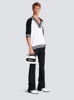 Calfskin Radio Bag With Signature And Embossed Grid Motif-Balmain Fashion