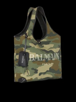 Camouflage Canvas B-Army Grocery Bag With Vintage Logo-Balmain Cheap