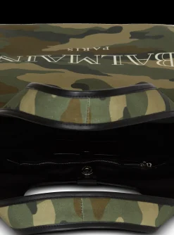 Camouflage Canvas B-Army Grocery Bag With Vintage Logo-Balmain Cheap