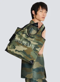 Camouflage Canvas B-Army Grocery Bag With Vintage Logo-Balmain Cheap