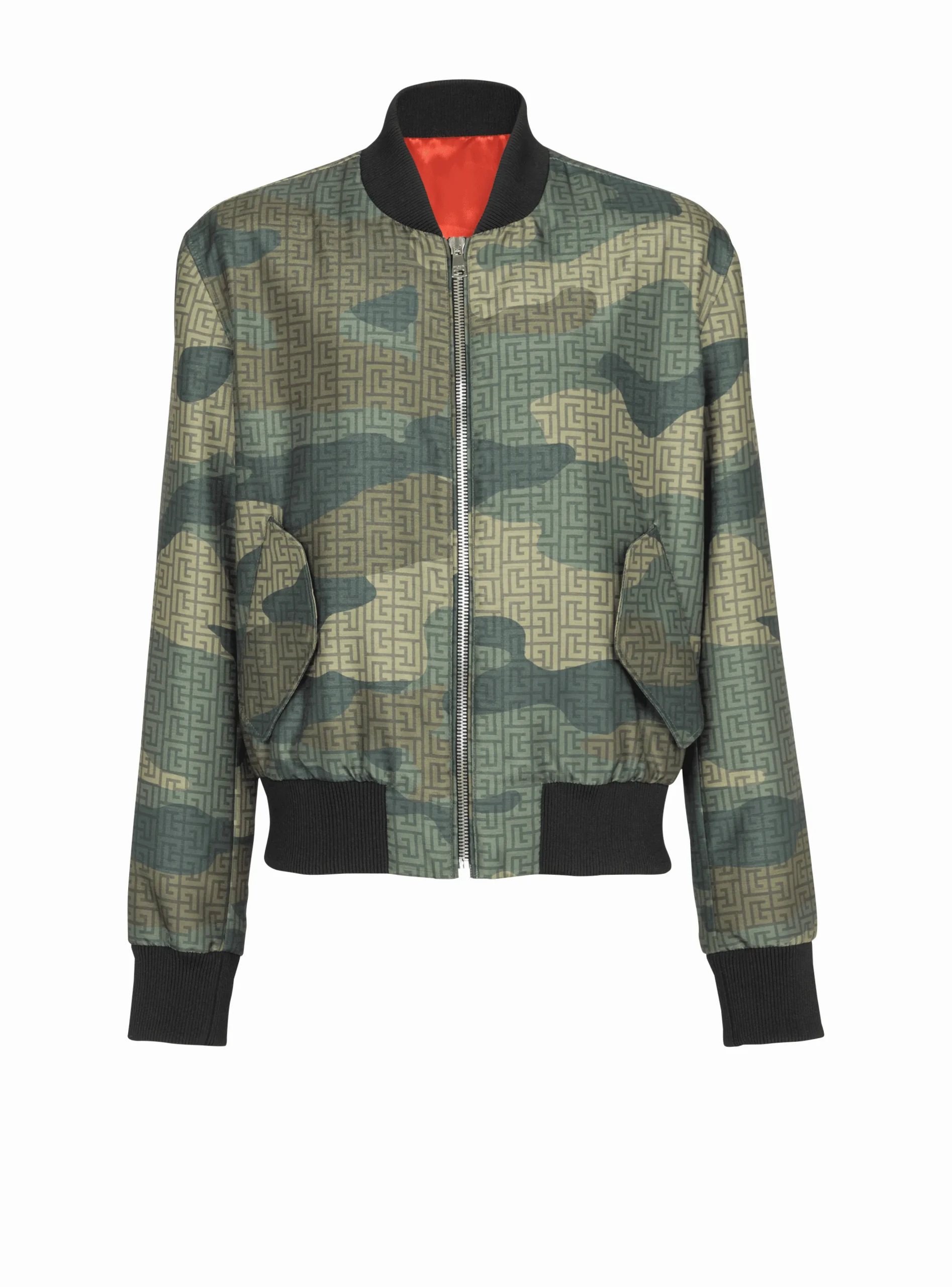 Camouflage Monogrammed Shantung Bomber Jacket-Balmain Outlet