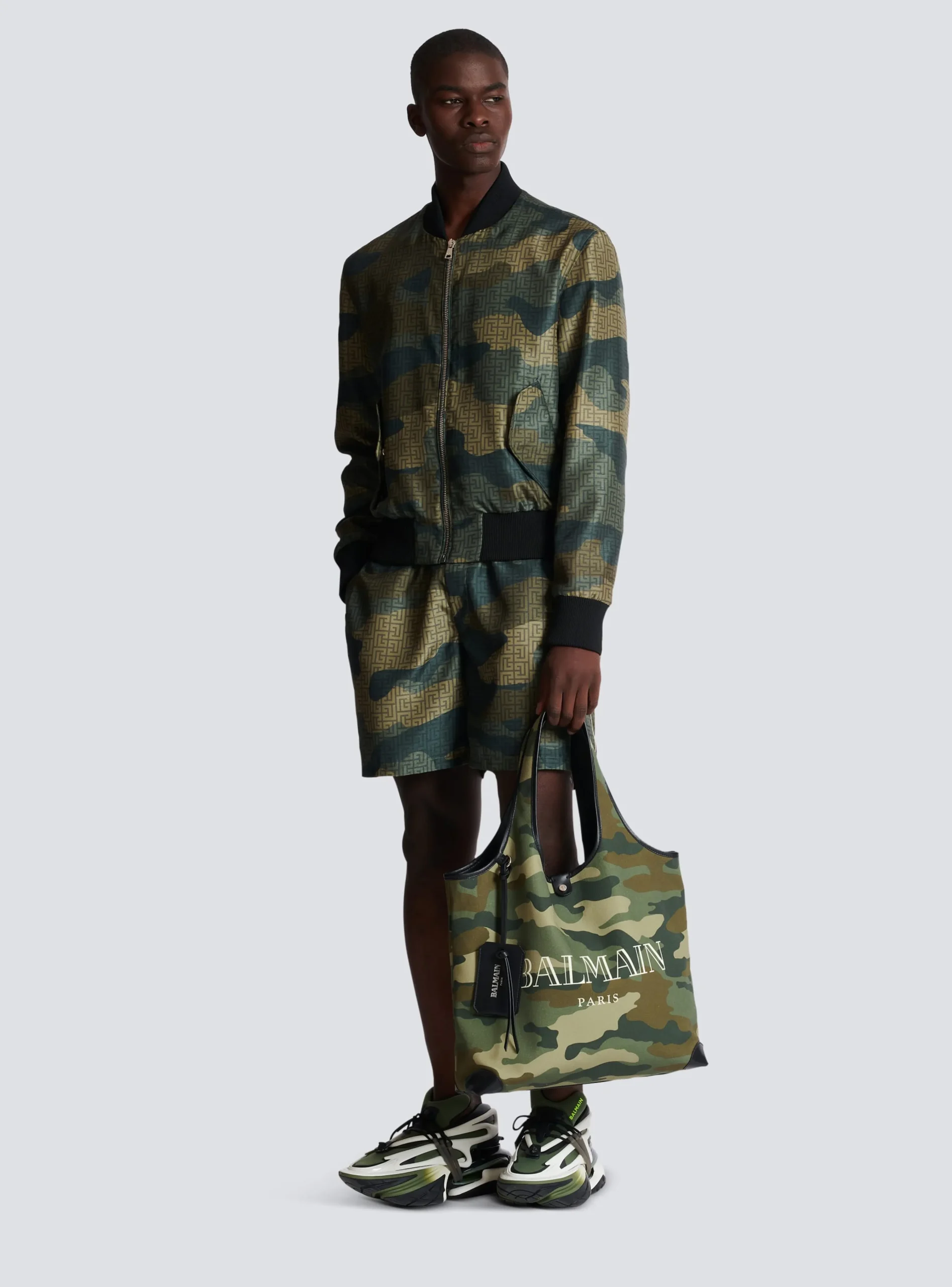 Camouflage Monogrammed Shantung Bomber Jacket-Balmain Outlet