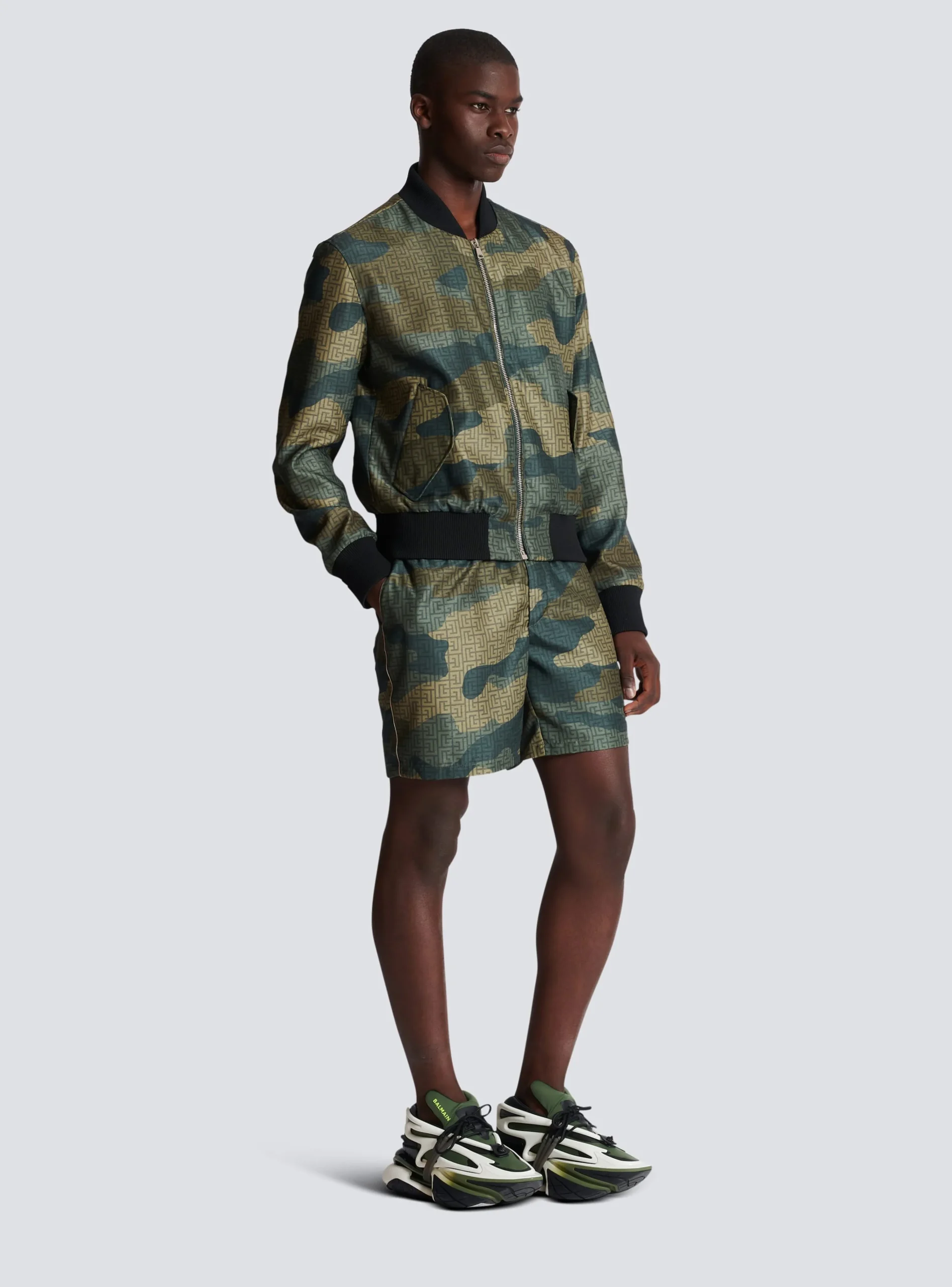 Camouflage Monogrammed Shantung Bomber Jacket-Balmain Outlet